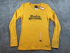 NWT Women’s L Citrus Yellow Thermal Harley Davidson Shirt Janesville WI NOS - Picture 1 of 7