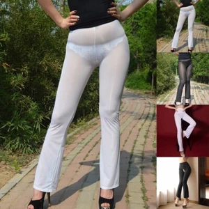 Womens See-Through Elastic Long Pants Sheer Ultra Thin Leggings Skinny Trousers - Picture 1 of 28