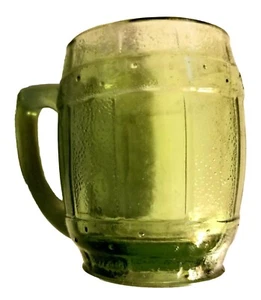 Barrel Toothpick Holder. Handled. Round. Green Glass. - Picture 1 of 4