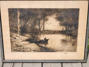 1878 Adophe Appian Plate-Signed Etching of FISHING Scene - Picture 1 of 12