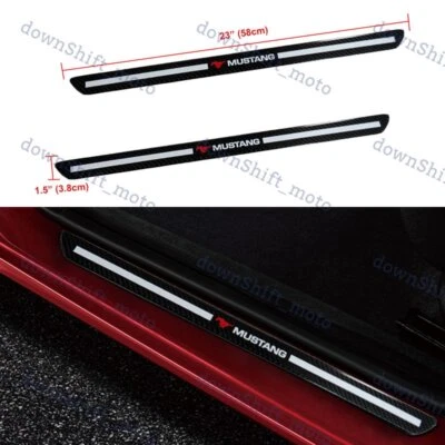 Adesivo adesivo para porta de carro de fibra de carbono placa de boas-vindas soleira tampa arranhão para Mustang - Imagem 1 de 4