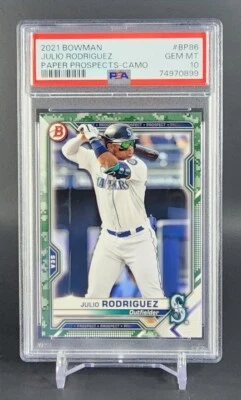 2021 Bowman Julio Rodriguez Paper Prospects Camo BP-86 PSA 10 GEM MINT - Image 1 of 2