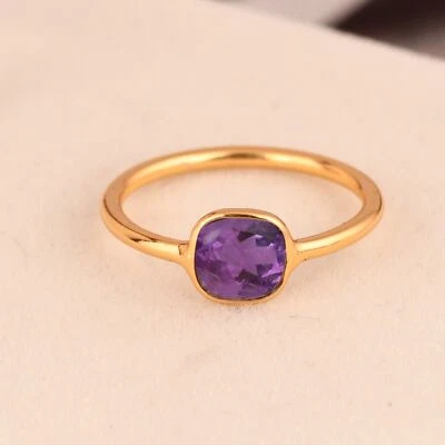 Certified Amethyst Birthstone 14k Gold Ring Dainty Engagement Gift For Her - Image 1 of 4