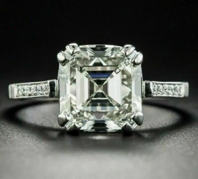 3.12 Ct Asscher Lab Created Diamond Engagement & Wedding Ring 14k White Plated - Image 1 of 2