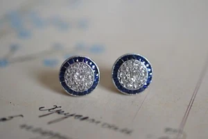 Antique 18k Gold 0.73 CT Diamond and  Sapphire Earrings 5.1 Gr Art Deco - Picture 1 of 5