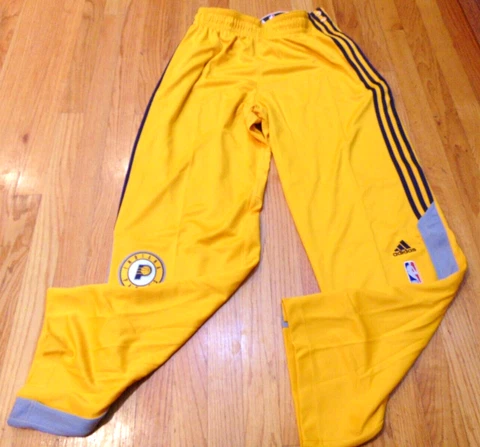 ADIDAS NBA AUTHENTIC INDIANA PACERS YELLOW ON COURT PANTS BUTTON DOWN SIZE L+2" Cover