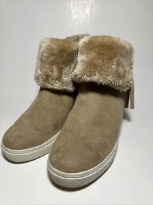 Sofft Tan Faux Suede Fur Trim Wedge Ankle Booties Fashion Comfort Shoes - Picture 1 of 12