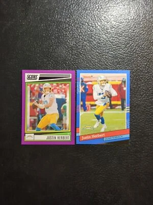2022 Score Football #136 Justin Herbert PURPLE PARALLEL - LA Chargers - Image 1 of 4