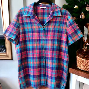 Blusa Camisa Seersucker a Cuadros St Michael X Marks & Spencer Mujer Talla 8 Hecha en Reino Unido - Imagen 1 de 9