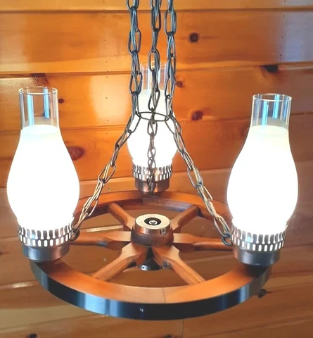 Vtg/Antique Rustic Country Cabin Wagon Wheel Western Chandelier Light Cover