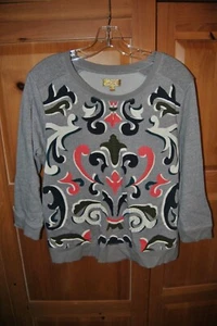 NEW PRINCESS VERA WANG GEOMETRIC GRAY SWEATSHIRT TOP SIZE LARGE - Picture 1 of 3
