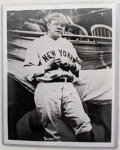 BW 8x10 inch Photo of Babe Ruth; Old Copy of part of another Photo w/ Top Loader - Picture 1 of 4