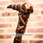 Antique Style Ghost Handle Vintage Wooden Walking Stick Cane 3 Fold Open Gift