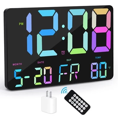 Large LED Digital Wall Clock 11.5" with Remote, Alarm, Calendar, Adjustable Brig - Image 1 of 4