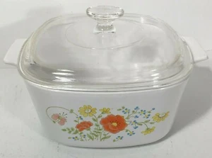 Corning Ware Casseruola 3 Litri Fiori Selvatici Arancio Papavero Bouquet Primaverile con Coperchio - Foto 1 di 9