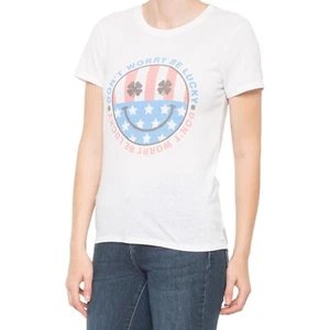 LUCKY BRAND SHIRT WOMEN'S - DONT WORRY BE SZ LARGE WHITE - TEE CREWNECK - Picture 1 of 1