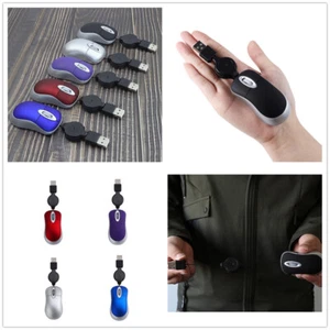 Retractable Travel Mouse Mini USB Optical Wired Mice For Home Laptop Universal - Afbeelding 1 van 14