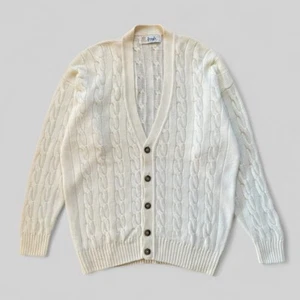 Pringle of Scotland Mens Ivory Cable Knit Wool V-Neck Button-Up Cardigan Size L - Picture 1 of 13