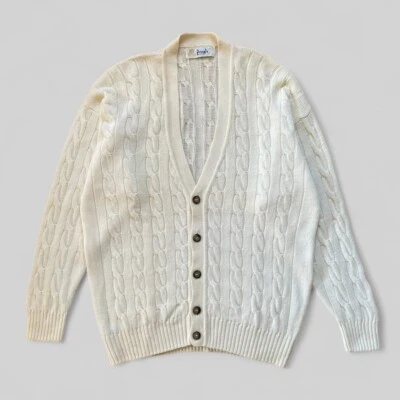 Pringle of Scotland Mens Ivory Cable Knit Wool V-Neck Button-Up Cardigan Size L - Image 1 of 4
