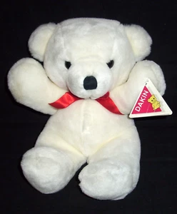 13" TAG! VTG Dakin White Cuddles Teddy Bear Red Satin Bow Plush Stuffed Animal - Picture 1 of 5