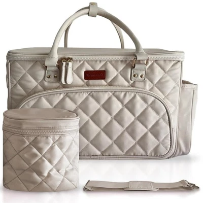 Bolsa/Tote de pañales beige-grande con divisores, tapa extraíble y bolsa de almacenamiento aislada Foto 1 de 4