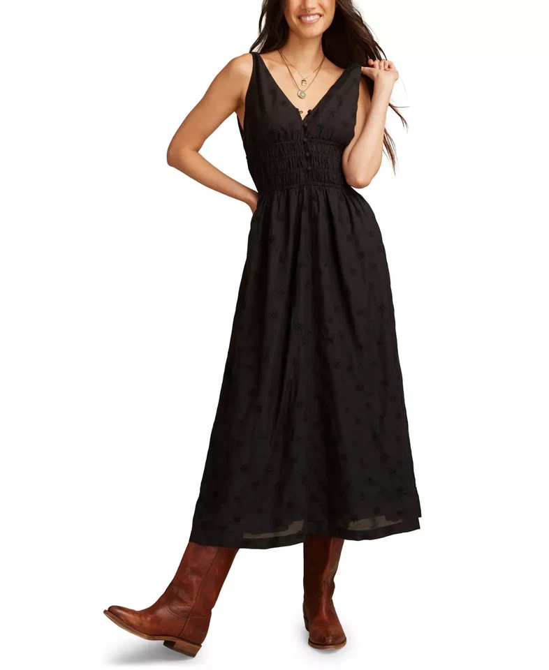 Maxi vestido para mujer Lucky Brand talla XL estampado cuello en V cintura ajustada Foto 1 de 3
