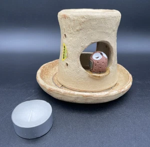 Japanese pottery Incense Burner Pot Maskiko-Yaki Stump Owl  Oil Burner Japan IOB - Picture 1 of 14