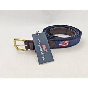 Size 50 new vineyard vines Leather American USA Flag Club Belt NWT NEW - Picture 1 of 3