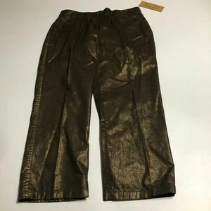 NWT Peck and Peck Women Brown Gold Metallic Cropped Wide-Leg Pants Size 14 - Picture 1 of 2