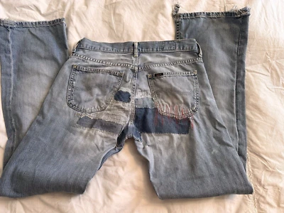 vintage 2000 mens Lee  Austin heavily patched  washed out blue jeans , 32 - Image 1 of 4