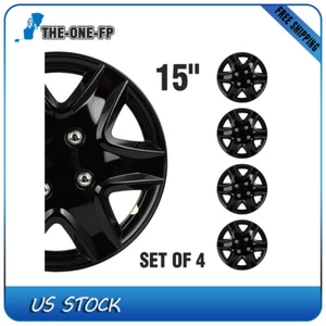 15" Set of 4 Wheel Covers Full Rim Snap On Hub Caps Fit R15 Tire & Rim Black PP - Picture 1 of 9