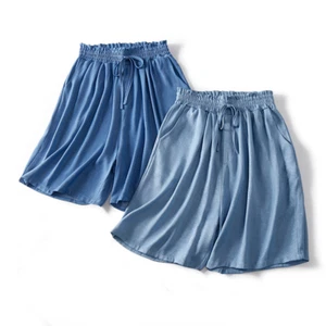 Lady Denim Shorts Pants Casual Wide Leg Elastic Waist Loose Oversized Summer - Picture 1 of 14