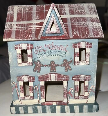 Wooden SALT BOX House Hand Painted Christmas Country Primitive Folk Art 6 1/2” H - Image 1 of 4