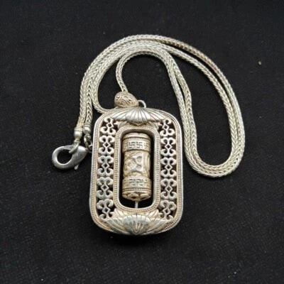 Bless china Exquisite Old Chinese tibet silver Handmade pendant Necklace - Image 1 of 4