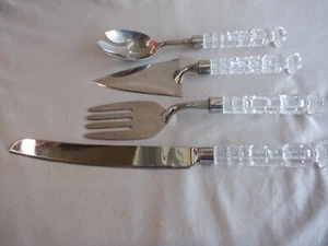 4 Stück Utensil Servierset Klar Acryl Griffe-Gabel Löffel Kuchen Servier, Messer - Bild 1 von 6
