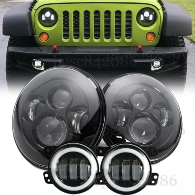Kit combinado de faros LED redondos de 7" + luces antiniebla de 4" para Jeep Wrangler JK TJ LJ 97-17 Foto 1 de 4