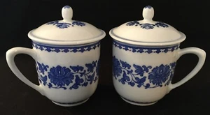 Pair of Covered Mugs with Blue Pattern - Picture 1 of 3