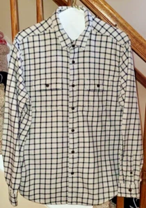 American Eagle Heavyweight Flannel White/Black Plaid Men Shirt XL ~ 100% Cotton - Picture 1 of 4