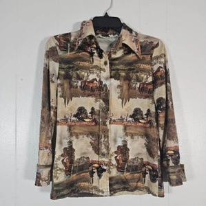 Vintage Mister Robert Polyester Horse Print Disco Shirt Size 8 70s - Picture 1 of 6