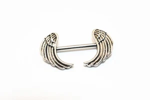 2 Brustwarzenstäbe in Engelsflügelform Silber Chirurgenstahl Brustwarzenschmuck UK - Bild 1 von 4