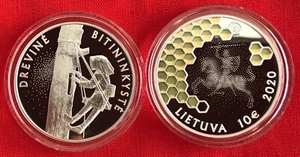 Lithuania 10 euro 2020 "Nature - Tree Beekeeping" Silver Ag PROOF - Picture 1 of 3