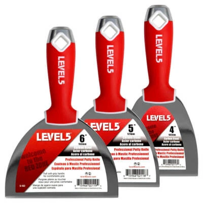 Drywall Joint Knife Set 4" 5" 6" Carbon Steel w/ Soft Grip | LEVEL5 | 5-621 - Image 1 of 4