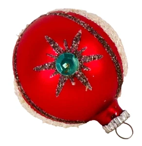 West Germany Christmas Ornament Red Ball Mica & Sugar Glitter Sequins #1095 - Picture 1 of 10