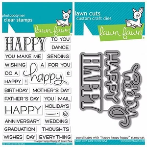 Lawn Fawn "HAPPY HAPPY HAPPY" Clear Stamp Set Only OR Stamp Set & Dies Bundle - Picture 1 of 4