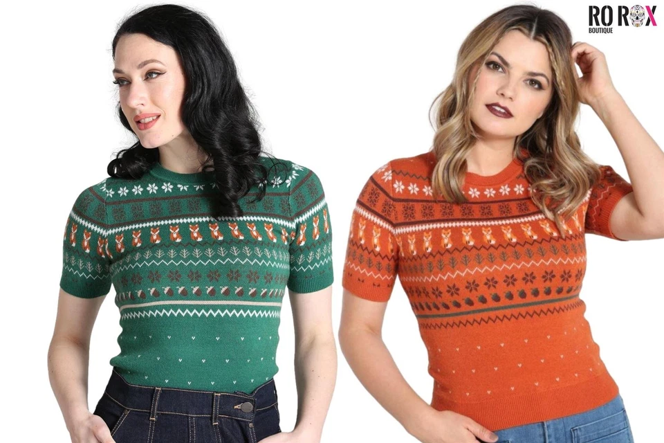 Hell Bunny Vixey Jumper Fox Knitted 50's 60's Vintage Retro Pinup Short Sleeve - Image 1 of 1