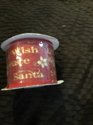 Red Mesh Wired Ribbon 2 1/2 Inch 25 Feet Gold Sayings - Image 1 of 3