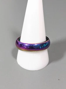 Rainbow Iridescent Finish 6mm Wide Rounded Band Ring Size 12 - Picture 1 of 5