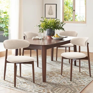 Wooden Dining Chairs Set of 4, Modern Fabric Upholstered Kitchen Side Chairs, Fa - Picture 1 of 8