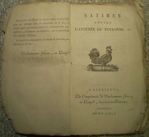 SATIRES CONTRE L'ATHÉNÉE DE TOULOUSE/1804/ B.-A. TAJAN/ BAOUR-LORMIAN/ LABOUISSE - Picture 1 of 6
