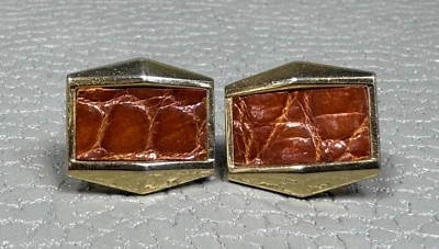 Gemelos vintage enchapados en oro amarillo piel de cocodrilo Foto 1 de 3